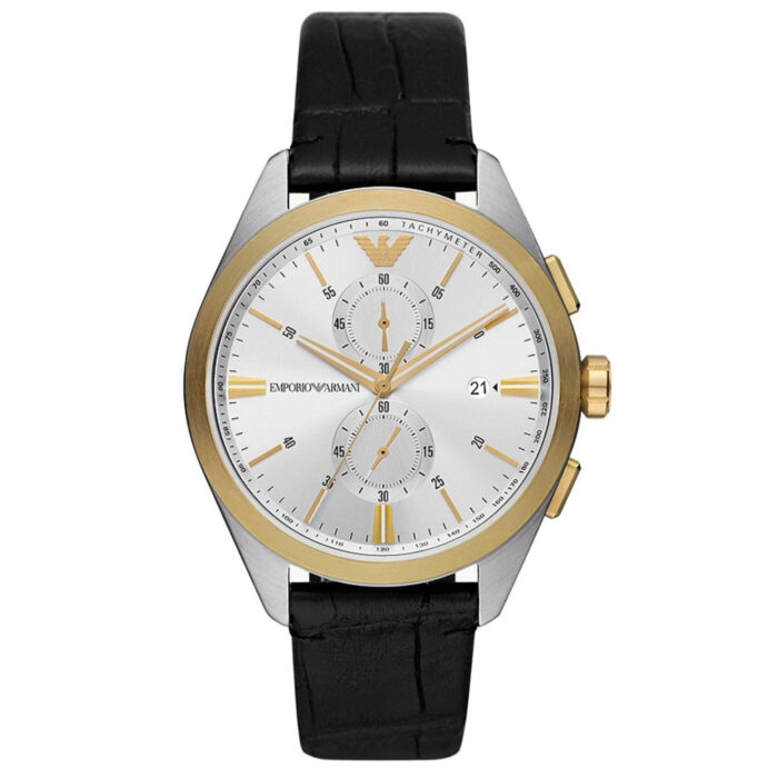Emporio Armani Claudio Chronograph Silver Dial Black Leather Strap Watch For Men - AR11498 - Image 2